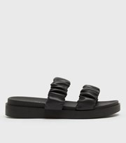 New Look Black Ruched Double Strap Chunky Sliders